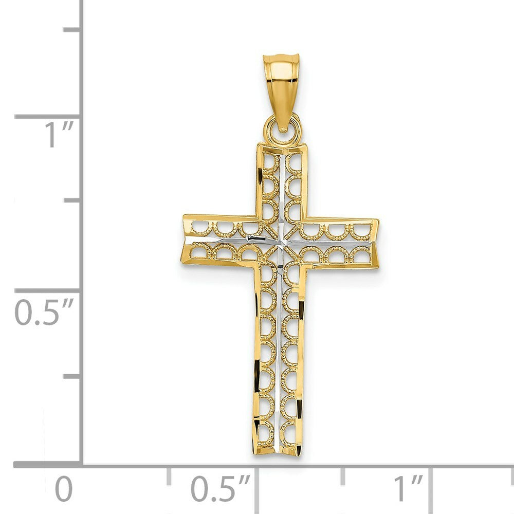 14K Yellow Gold with White Rhodium Cross Charm Pendant