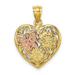 Load image into Gallery viewer, 14K Two-Tone Gold 3-D Heart With Butterfly Reversible Charm Pendant
