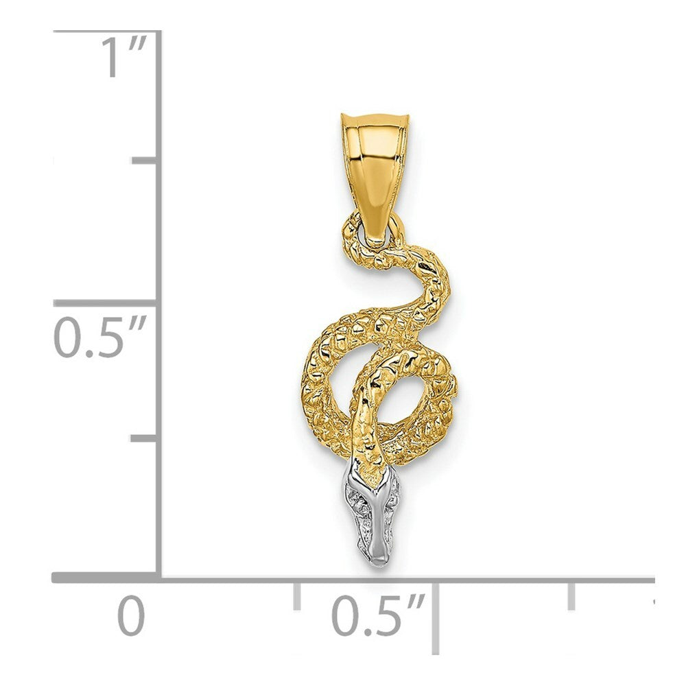 14K Yellow Gold with White Rhodium COILED SNAKE Charm Pendant