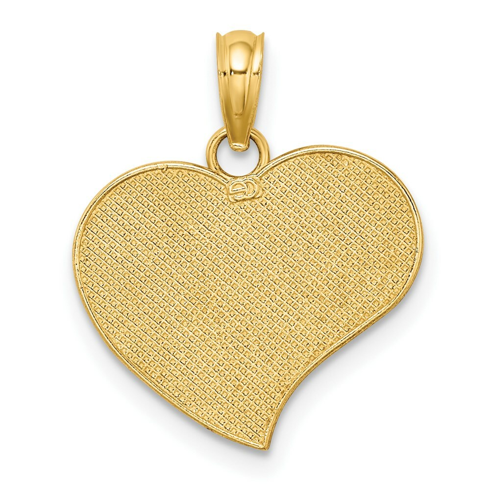 14K Yellow Gold with White Rhodium Mom with Angle Heart Charm Pendant