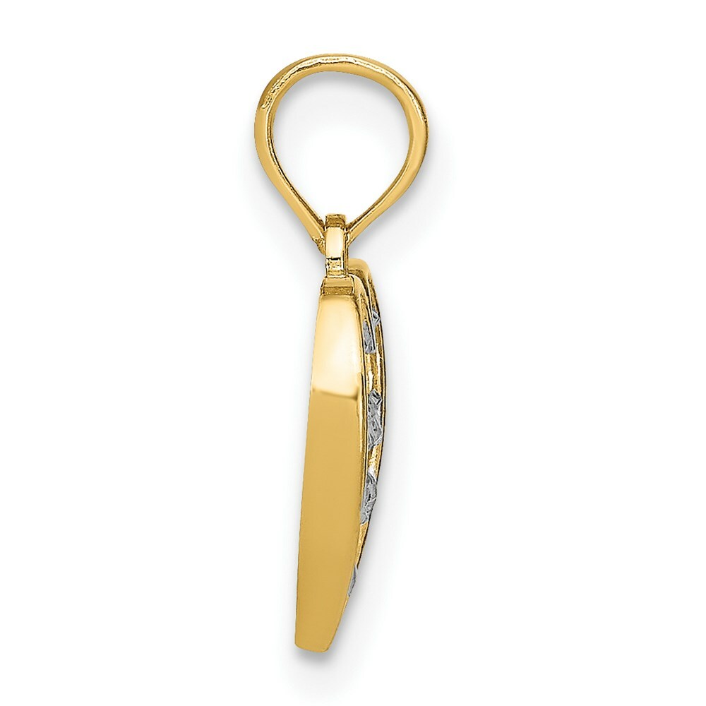 14K Yellow Gold with White Rhodium Diamond-cut Heart Charm Pendant