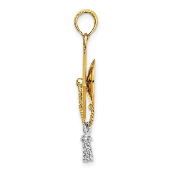 14K Two-tone Gold 3-D Graduation Cap With Moveable Tassle Charm Pendant