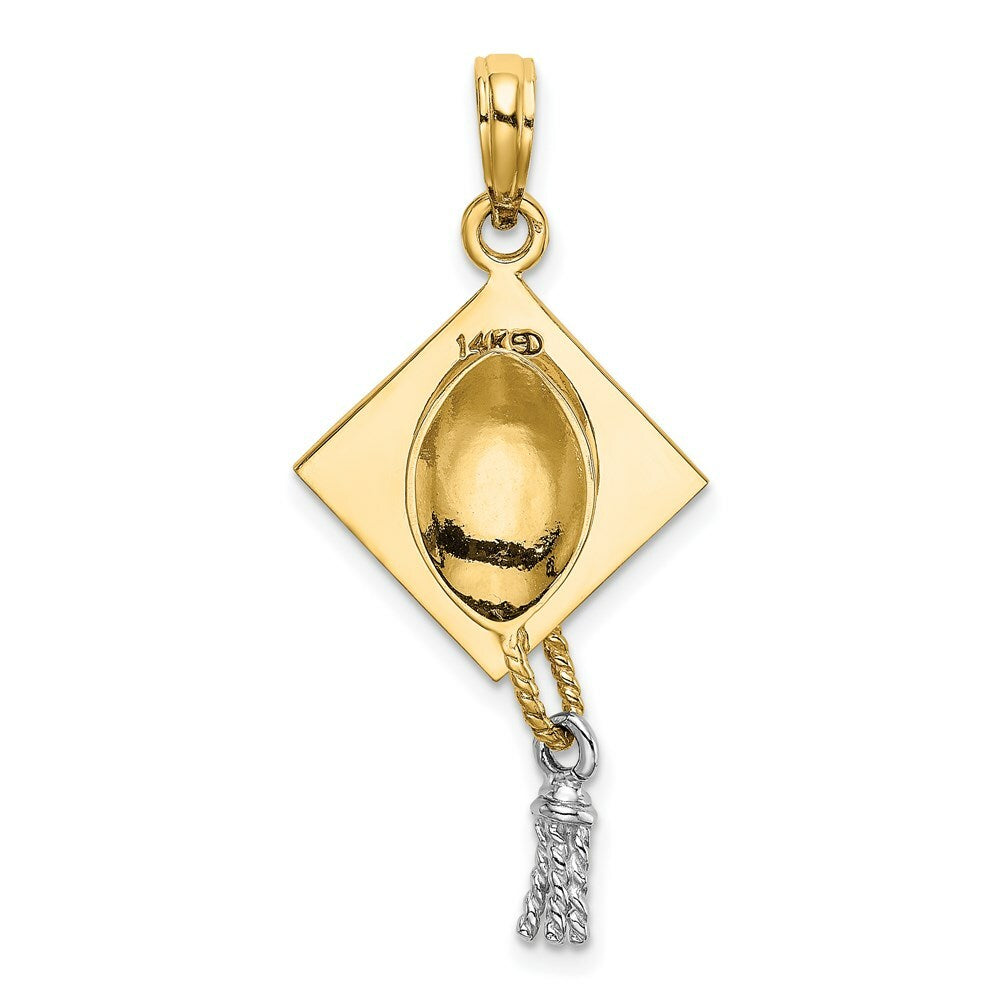 14K Two-tone Gold 3-D Graduation Cap With Moveable Tassle Charm Pendant