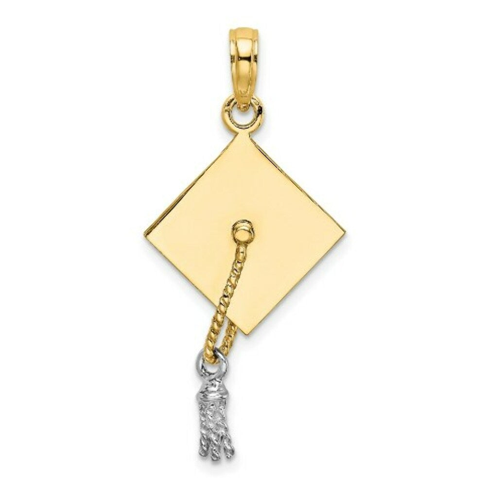 14K Two-tone Gold 3-D Graduation Cap With Moveable Tassle Charm Pendant