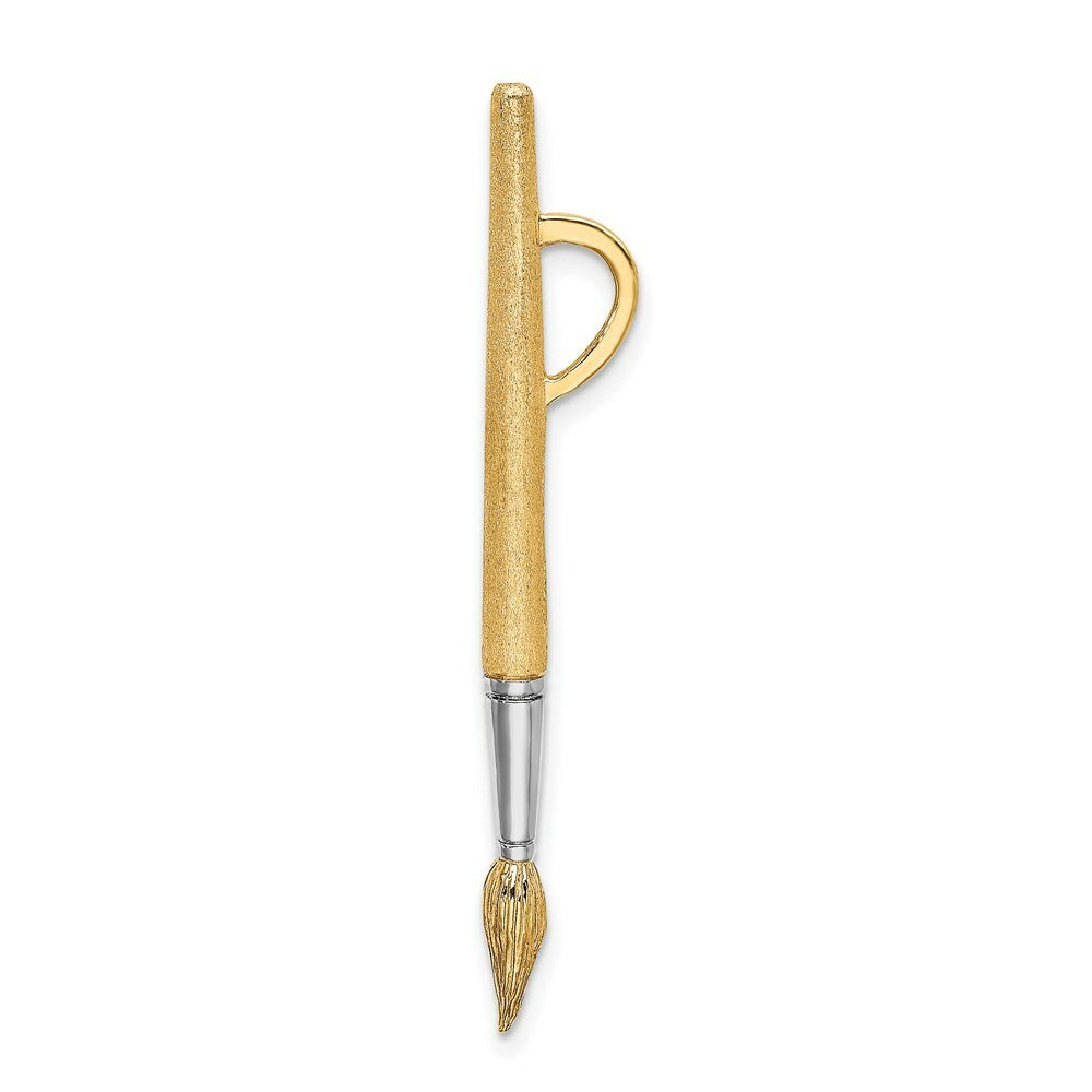 14k Yellow Gold and White Rhodium 3-D WATER PAINT BRUSH Charm Pendant
