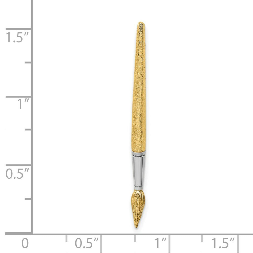 14k Yellow Gold and White Rhodium 3-D WATER PAINT BRUSH Charm Pendant