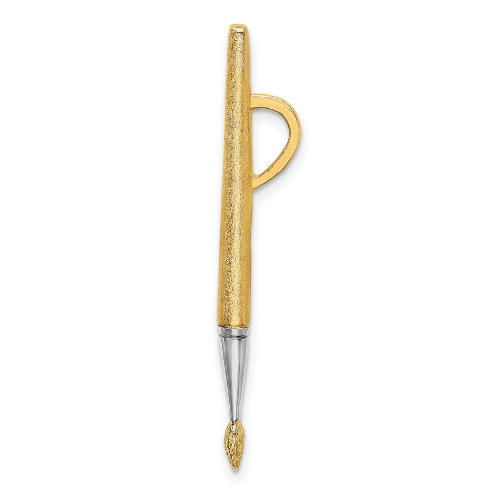 14k Yellow Gold and White Rhodium 3-D OIL PAINT BRUSH Charm Pendant