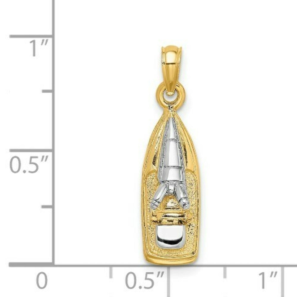 14k Yellow Gold and White Rhodium 3-D WAVE RUNNER With Moveable Seat Charm Pendant