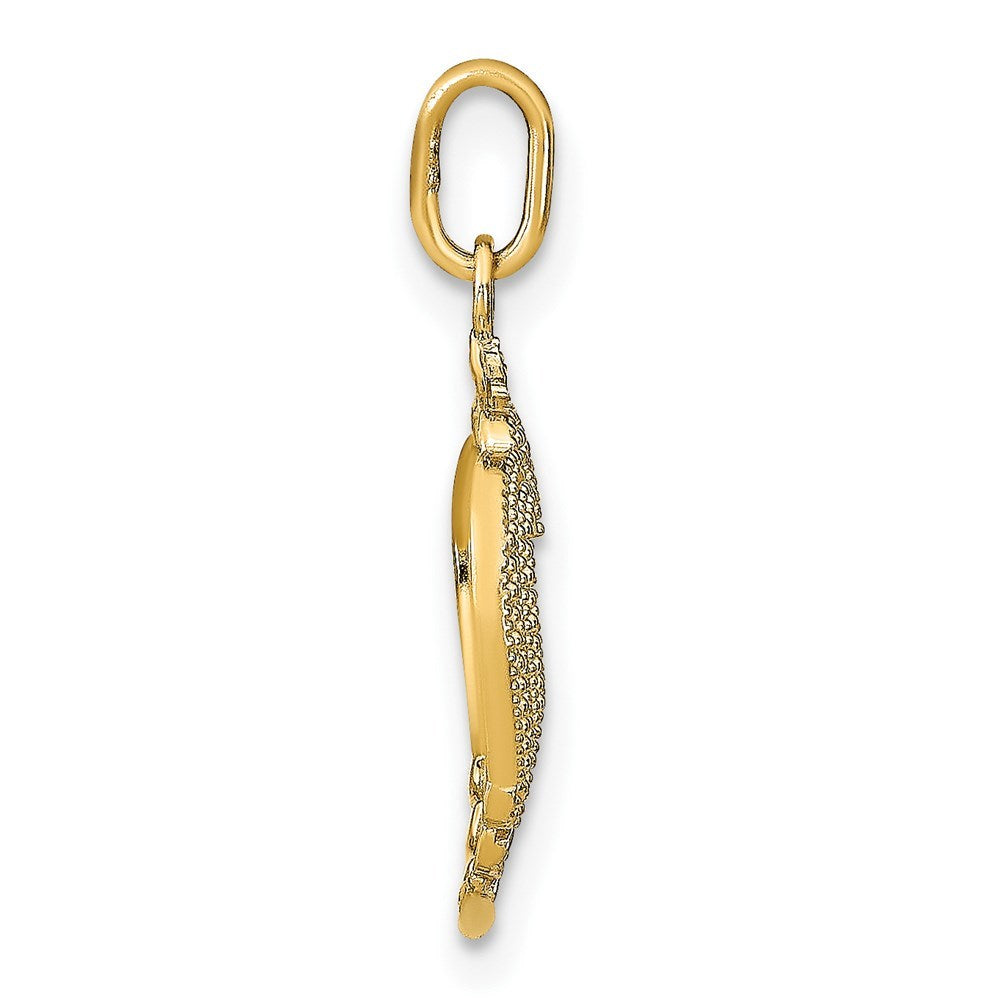 14K Yellow Gold with White Rhodium Diamond-cut with Textured Heart Charm Pendant