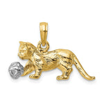 Load image into Gallery viewer, 14K Two-tone Gold 3-D Cat Playing Moveable Ball Charm Pendant
