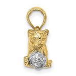 Load image into Gallery viewer, 14K Two-tone Gold 3-D Cat Playing Moveable Ball Charm Pendant
