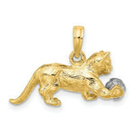 Load image into Gallery viewer, 14K Two-tone Gold 3-D Cat Playing Moveable Ball Charm Pendant
