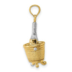 Load image into Gallery viewer, 14K Yellow Gold with White Rhodium 3-D Champagne Bottle In Ice Bucket Charm Pendant
