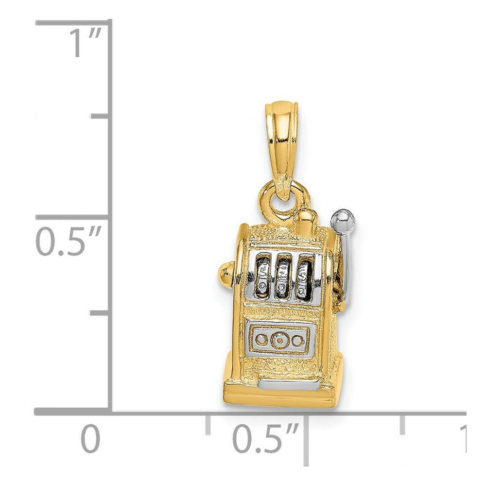 14k Yellow Gold and White Rhodium 3-D SLOT MACHINE / MOVEABLE HANDLE Charm Pendant