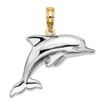 Load image into Gallery viewer, 14K Yellow Gold with White Rhodium 3-D Reversible Puffed Dolphin Charm Pendant
