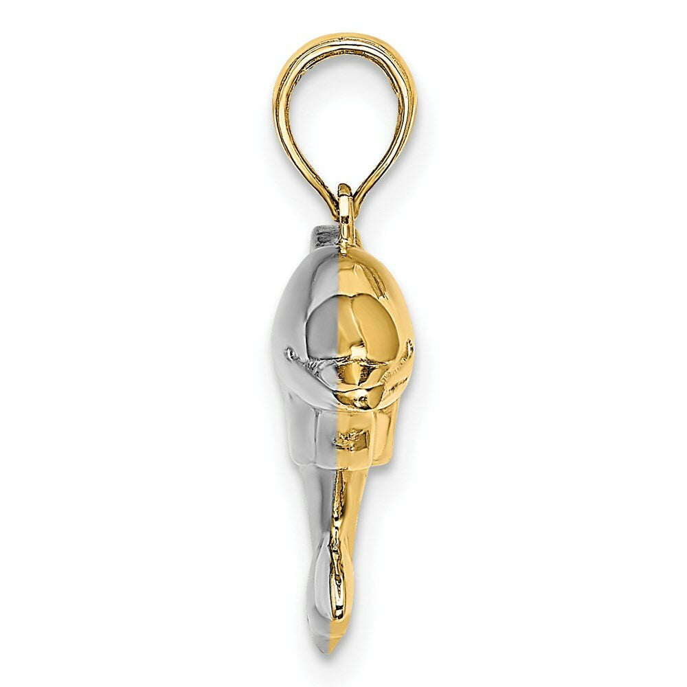 14K Yellow Gold with White Rhodium 3-D Reversible Puffed Dolphin Charm Pendant