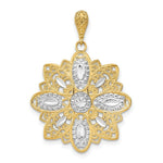Load image into Gallery viewer, 14K Yellow Gold with White Rhodium Diamond-cut with Filigree Flower Charm Pendant
