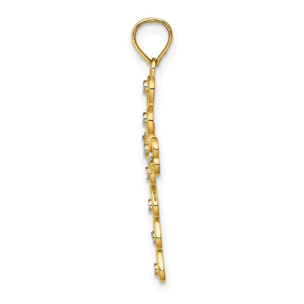 14K Yellow Gold with White Rhodium Diamond-cut Heart Cross Charm Pendant