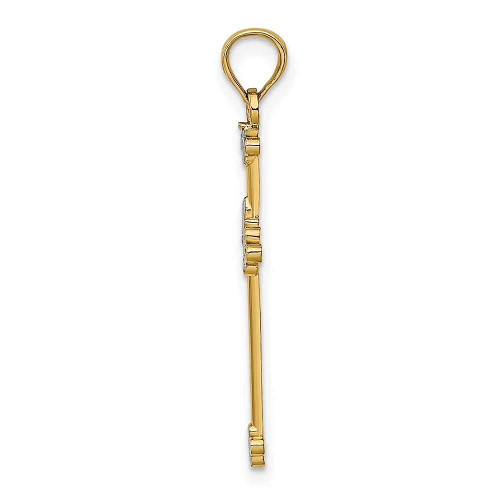 14K Yellow Gold with White Rhodium Thin Diamond-cut Cross Charm Pendant