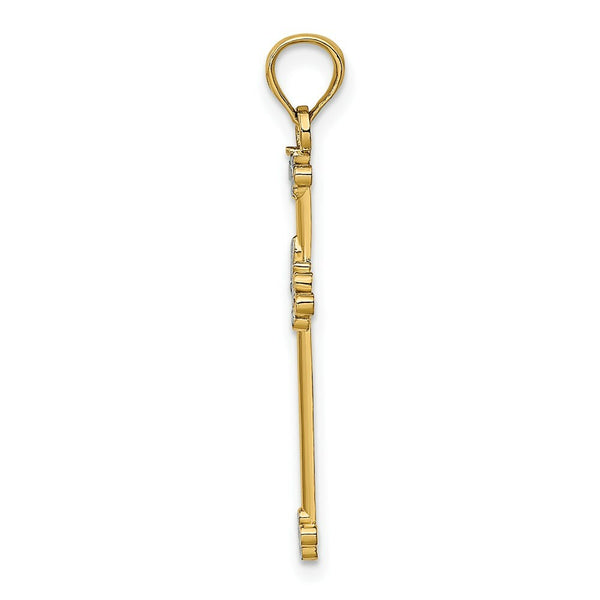 14K Yellow Gold with White Rhodium Thin Diamond-cut Cross Charm Pendant