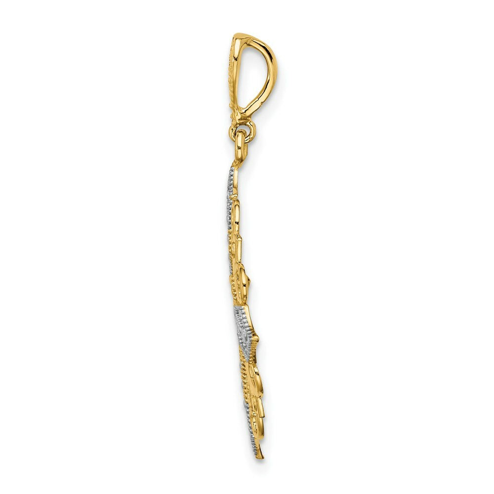 14K Yellow Gold with White Rhodium Cut-out Cross Medallion Charm Pendant