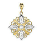 Load image into Gallery viewer, 14K Yellow Gold with White Rhodium Cut-out Cross Medallion Charm Pendant
