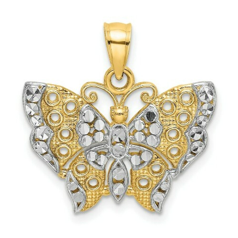 14k Yellow Gold and White Rhodium Diamond-cut Butterfly With Yellow Gold and White Edge - Cut-Out Wings