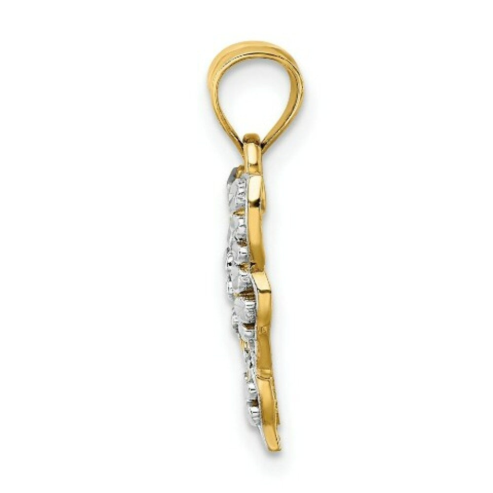 14k Yellow Gold and White Rhodium Diamond-cut Butterfly With Yellow Gold and White Edge - Cut-Out Wings
