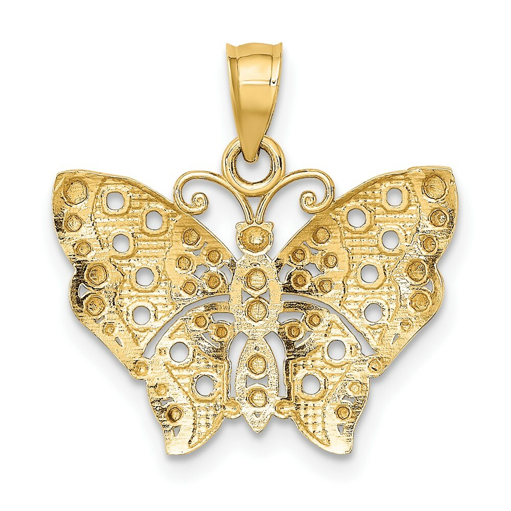 14k Yellow Gold and White Rhodium Diamond-cut Butterfly With Yellow Gold and White Edge - Cut-Out Wings