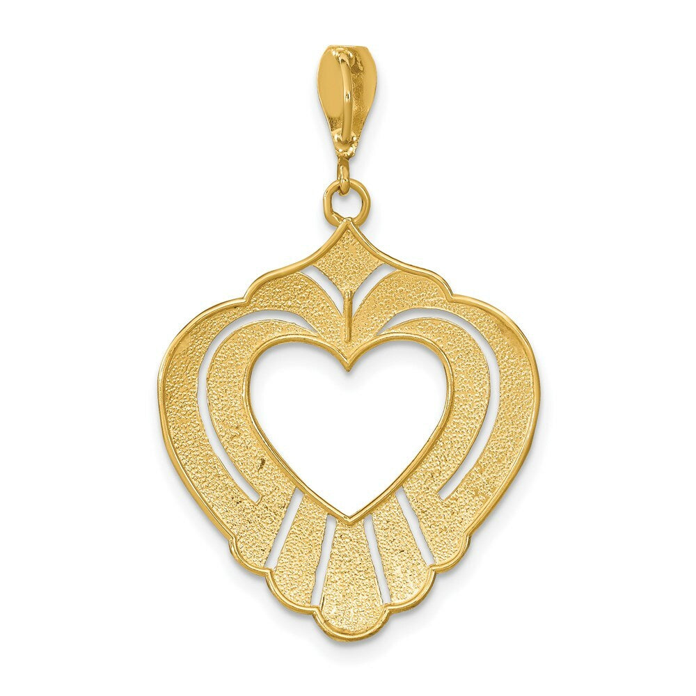14K Yellow Gold with White Rhodium Cut-Out Heart Charm Pendant