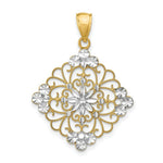 Load image into Gallery viewer, 14K Yellow Gold with White Rhodium Diamond-cut Filigree Medallion Charm Pendant
