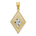 Load image into Gallery viewer, 14K Yellow Gold with White Rhodium Diamond-cut Marque Diamond Shape Charm Pendant

