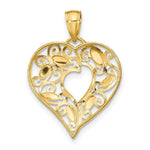 Load image into Gallery viewer, 14K Yellow Gold with White Rhodium Diamond-cut Filigree Heart Charm Pendant
