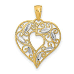Load image into Gallery viewer, 14K Yellow Gold with White Rhodium Diamond-cut Filigree Heart Charm Pendant
