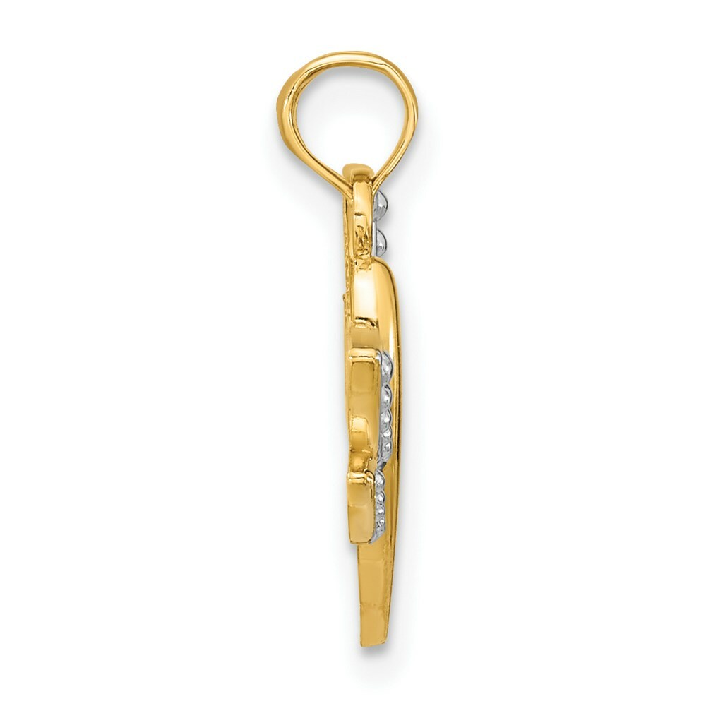 14k Yellow Gold and White Rhodium Textured Dragonfly Charm Pendant