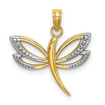 Load image into Gallery viewer, 14k Yellow Gold and White Rhodium Textured Dragonfly Charm Pendant
