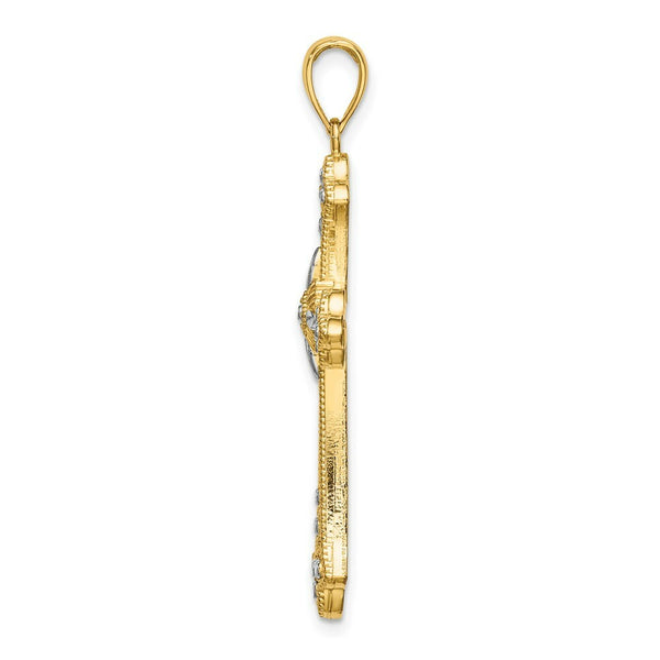 14K Yellow Gold with White Rhodium and Diamond-cut Edges Cross Charm Pendant