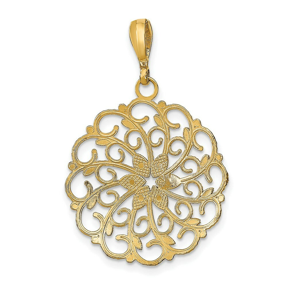 14K Yellow Gold with White Rhodium Diamond-cut Scalloped Wave Charm Pendant