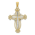 Load image into Gallery viewer, 14K Yellow Gold with White Rhodium and Diamond-cut Puffed Cross Charm Pendant
