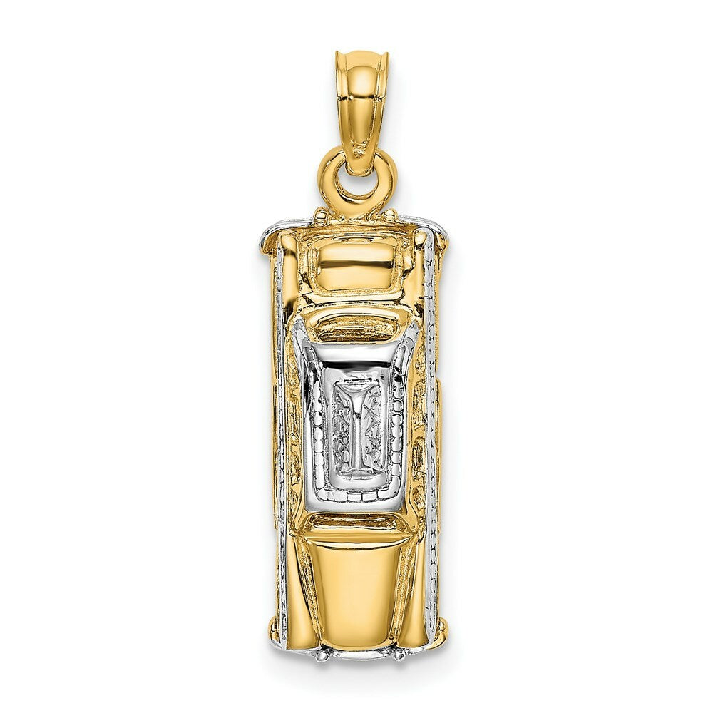 14K Yellow Gold and White Rhodium 3-D TAXI CAB With Moveable Tires Charm Pendant