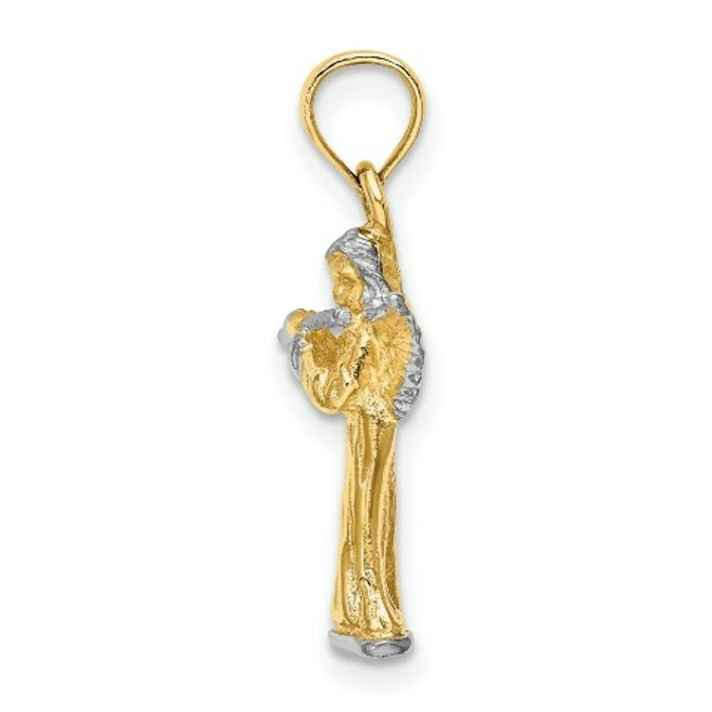 14K Yellow Gold with White Rhodium 3-D Angle Playing Flute Charm Pendant
