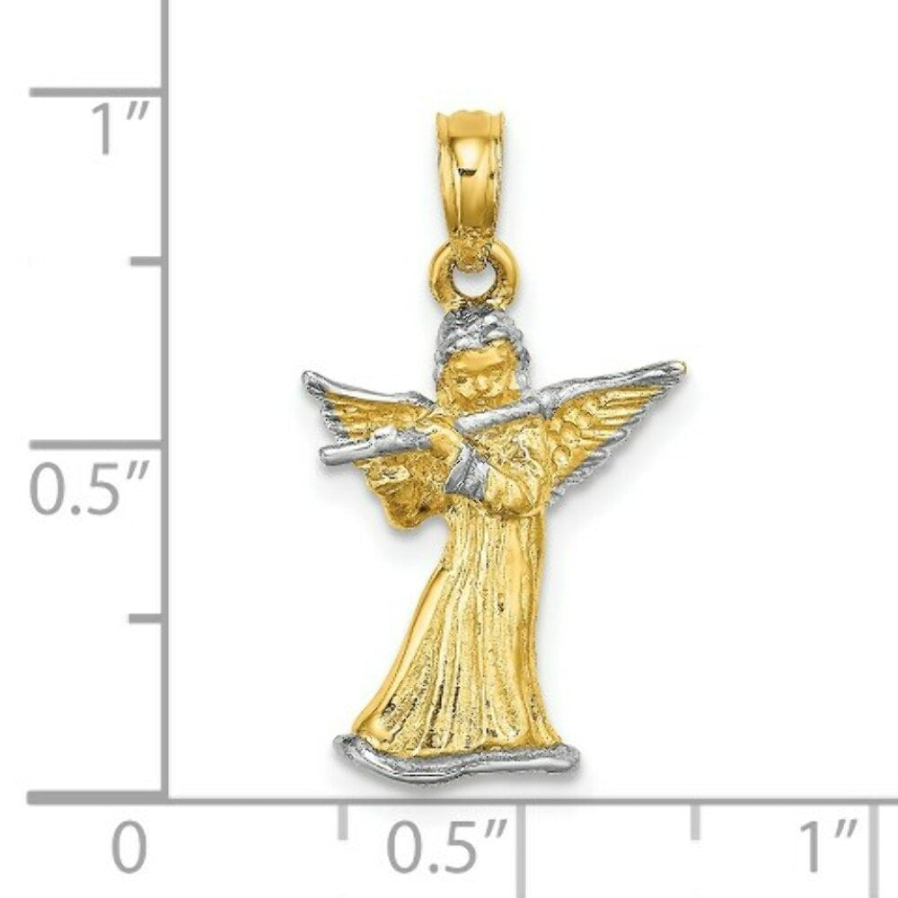 14K Yellow Gold with White Rhodium 3-D Angle Playing Flute Charm Pendant