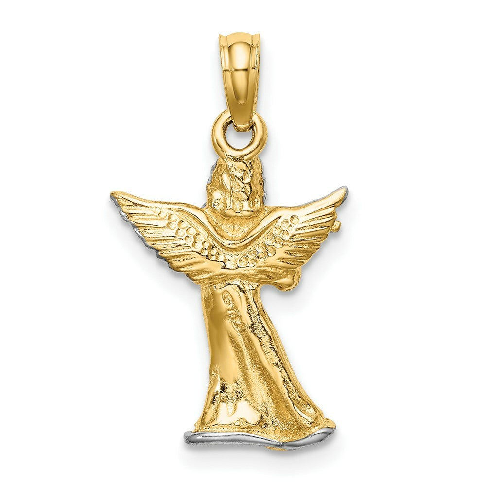 14K Yellow Gold with White Rhodium 3-D Angle Playing Flute Charm Pendant
