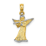 Load image into Gallery viewer, 14K Yellow Gold with White Rhodium 3-D Angle Playing Flute Charm Pendant
