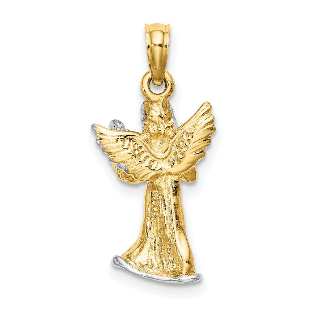 14K Yellow Gold with White Rhodium 3-D Angle Playing Harp Charm Pendant