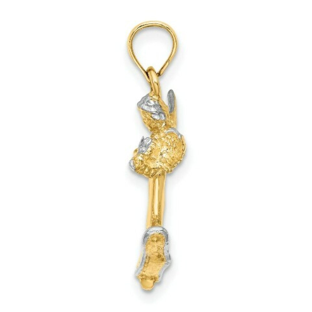 14K Yellow Gold with White Rhodium 3-D Angle Playing Violin Charm Pendant