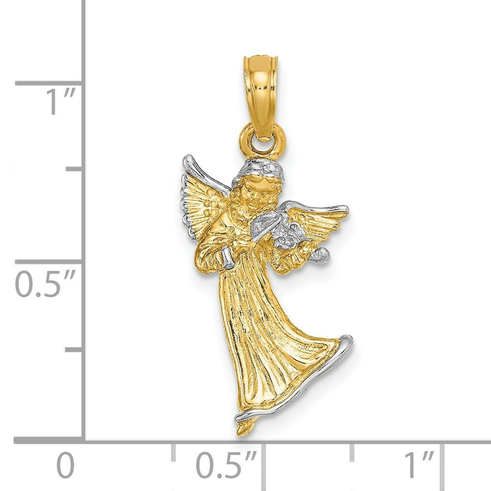 14K Yellow Gold with White Rhodium 3-D Angle Playing Violin Charm Pendant