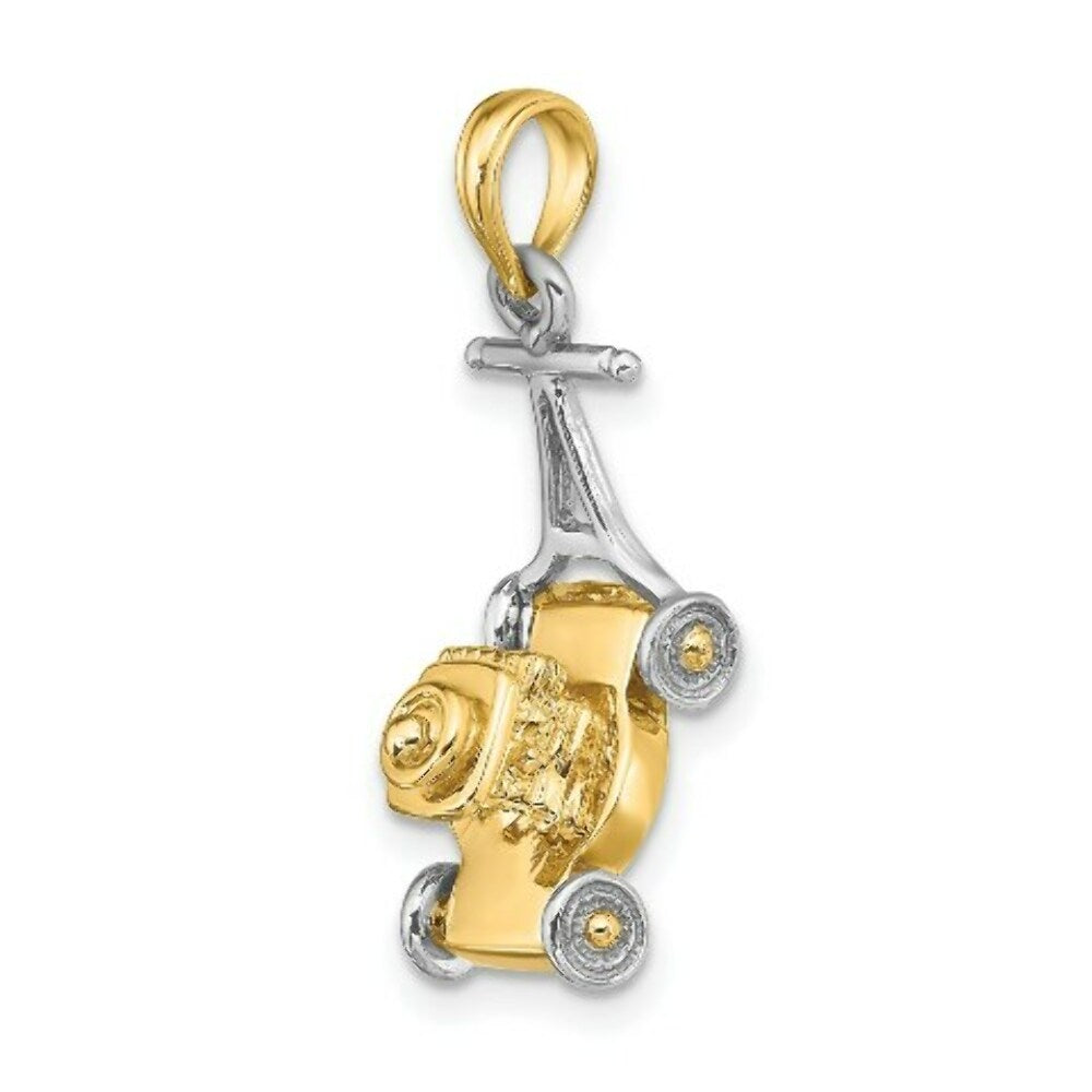 14K Two-tone Gold 3-D Lawn Mower Charm Pendant