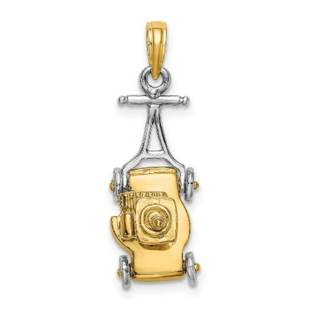 14K Two-tone Gold 3-D Lawn Mower Charm Pendant
