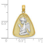 Load image into Gallery viewer, 14K Yellow Gold with White Rhodium Angel Praying With Halo On Triangle Disc
